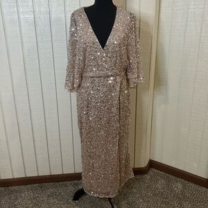 ASOS Maya Deluxe Tall Bridesmaid Sequin Wrap Dress, size 10.